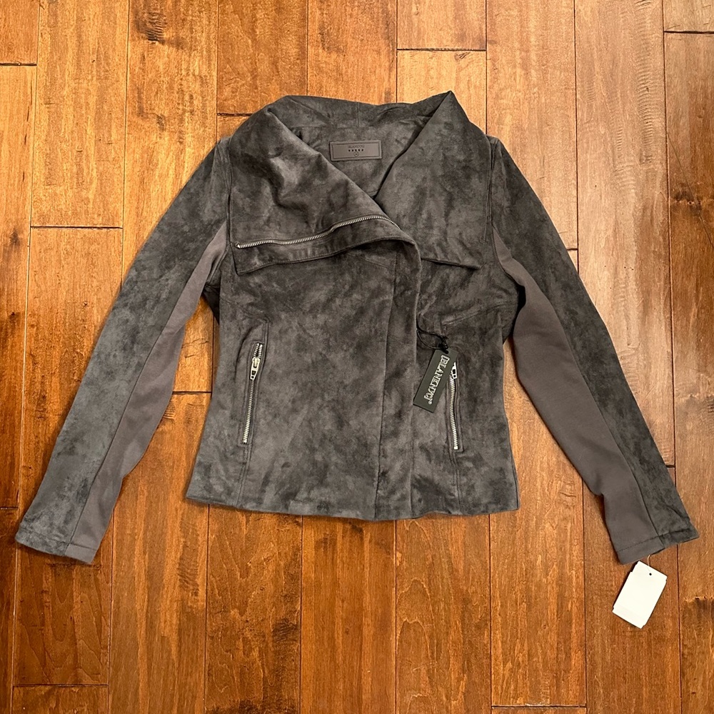 Blank NYC Faux Suede Gray Moto Jacket Sz Medium - Picture 2 of 14
